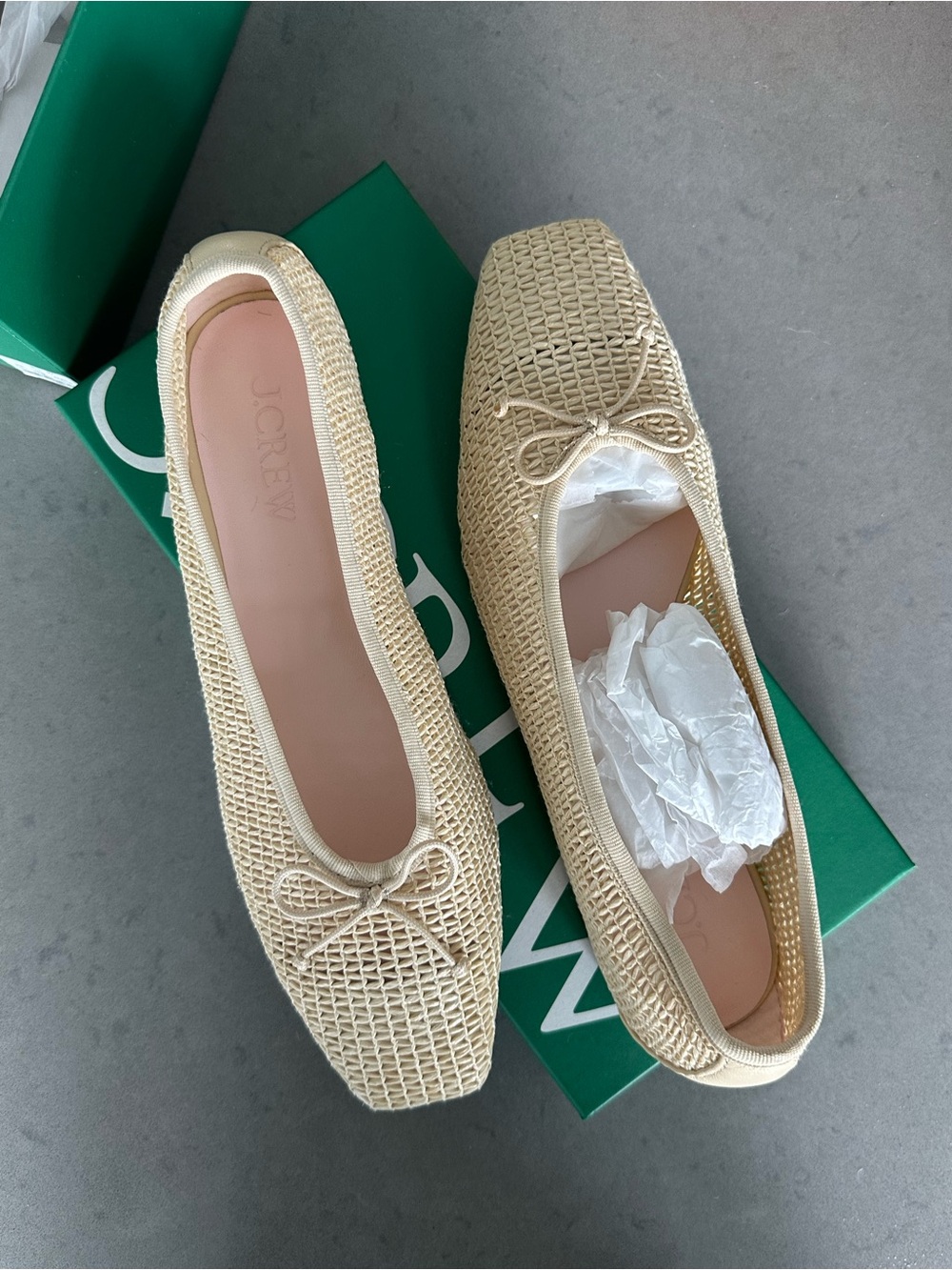 J. Crew Woven Ballet Flats in Natural Cream